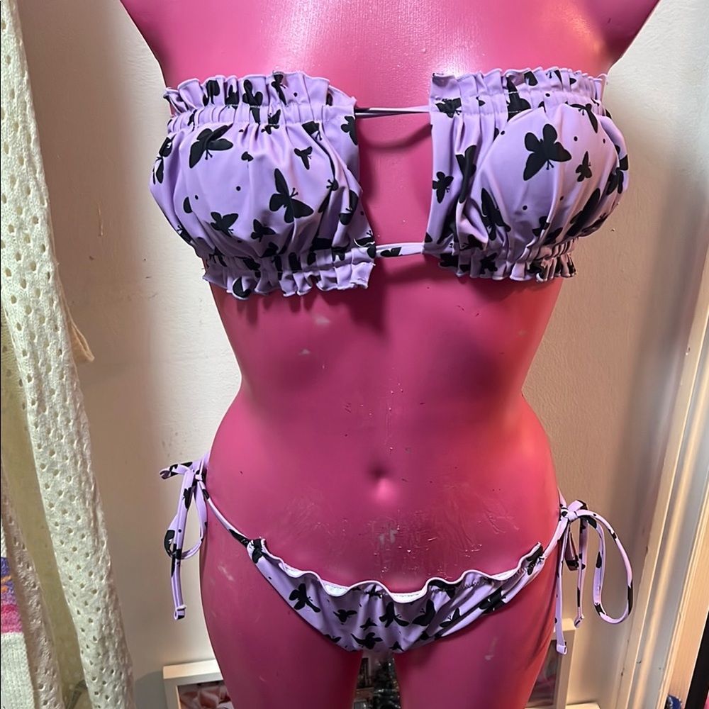 Purple Butterfly Print Bikini